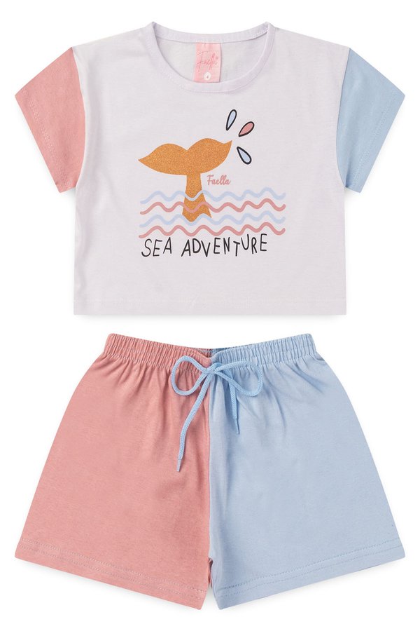 Conjunto Cropped Infantil Verão Feminino Sea Adventure - Branco