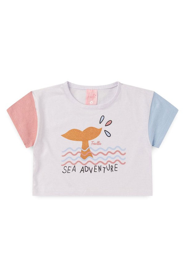 Conjunto Cropped Infantil Verão Feminino Sea Adventure - Branco