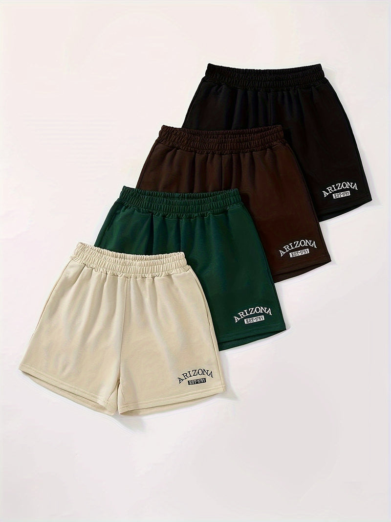 4 Shorts Arizona com Cintura Elástica - Poliéster Respirável, Lavável à Máquina, Não Transparente - Perfeito para Todas as Estações - Preto, Verde Oliva, Bege, Marrom