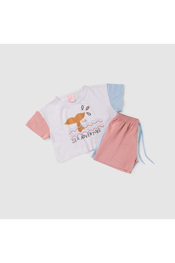 Conjunto Cropped Infantil Verão Feminino Sea Adventure - Branco